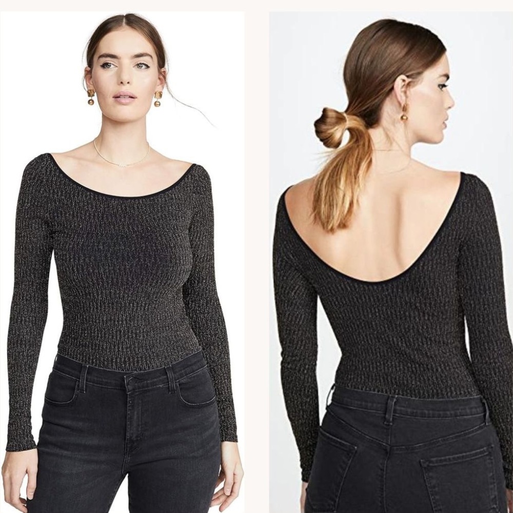 NWT Free People Sprinkled In Gold Thong Bodysuit In Black Combo Size XS/S
